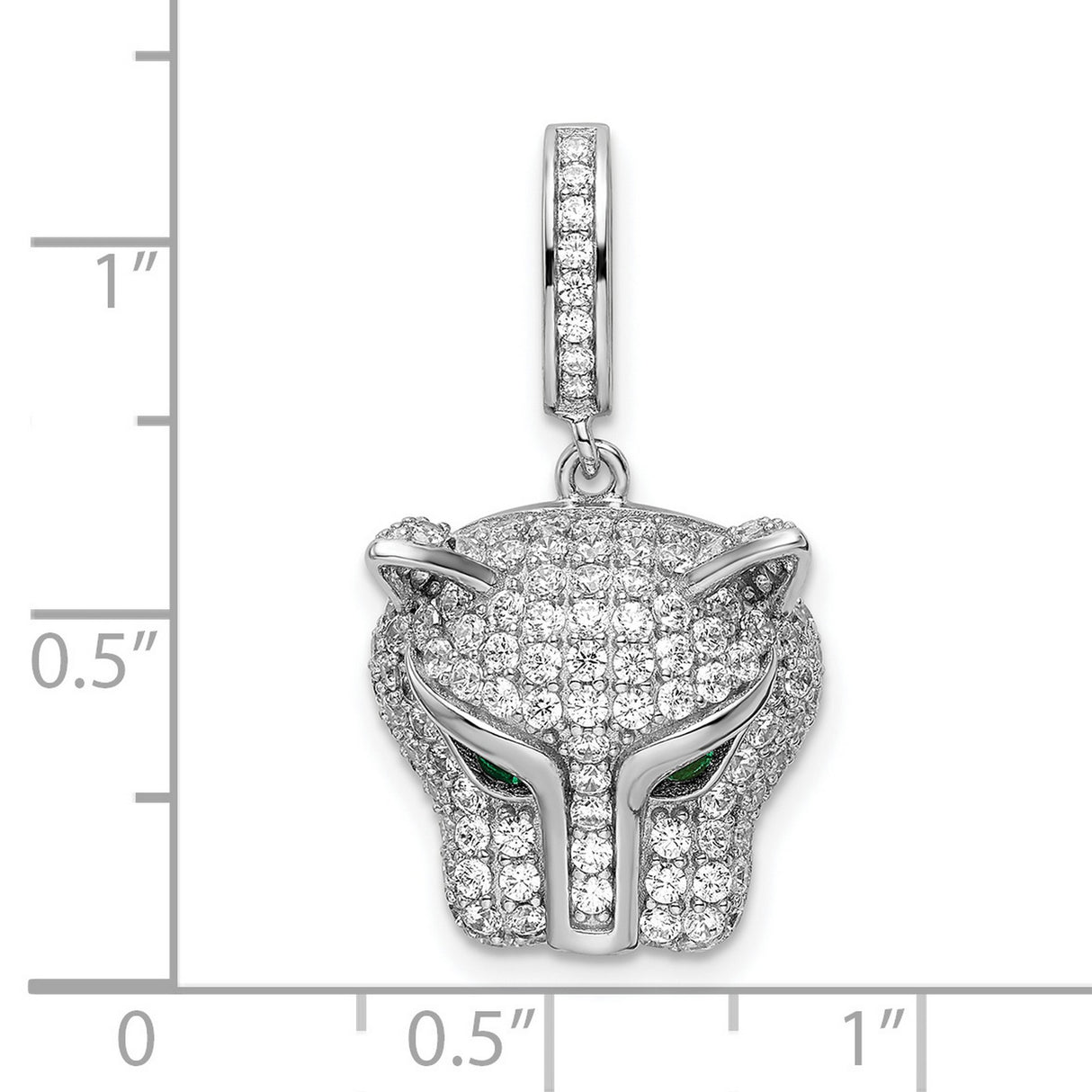 Sterling Silver Panther Head Pendant with Cubic Zirconia and Green Eyes, Jungle Animal Theme