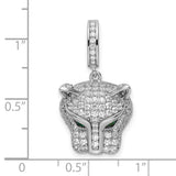 Sterling Silver Panther Head Pendant with Cubic Zirconia and Green Eyes, Jungle Animal Theme