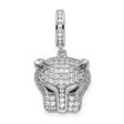 Sterling Silver Panther Head Pendant with Cubic Zirconia and Green Eyes, Jungle Animal Theme