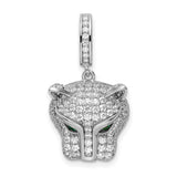 Sterling Silver Panther Head Pendant with Cubic Zirconia and Green Eyes, Jungle Animal Theme