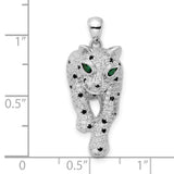 Sterling Silver Panther Pendant with Black and White Cubic Zirconia and Green Eyes, Animal Theme
