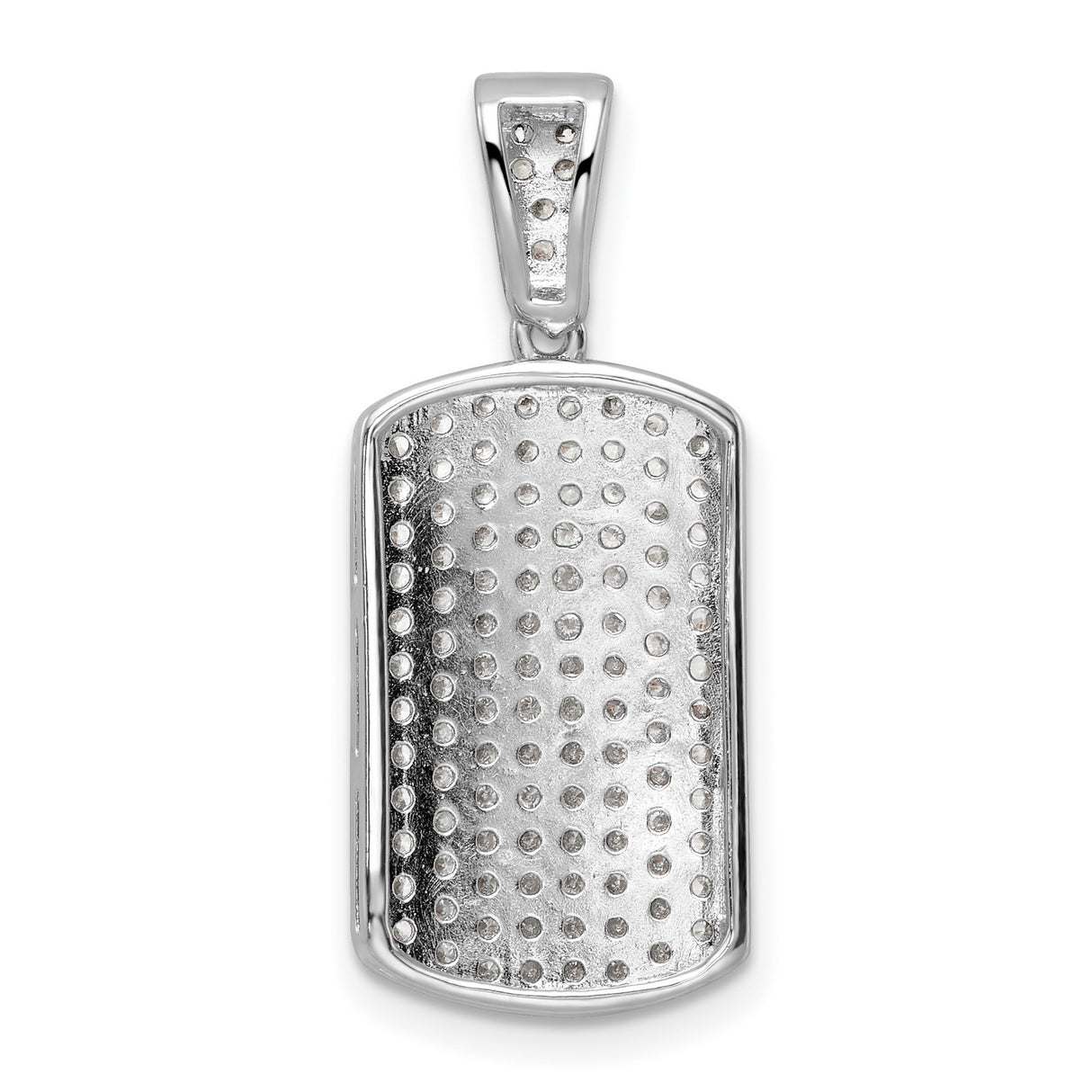 Sterling Silver Dog Tag Pendant with Cubic Zirconia, Iced Out Hip Hop Style for Men