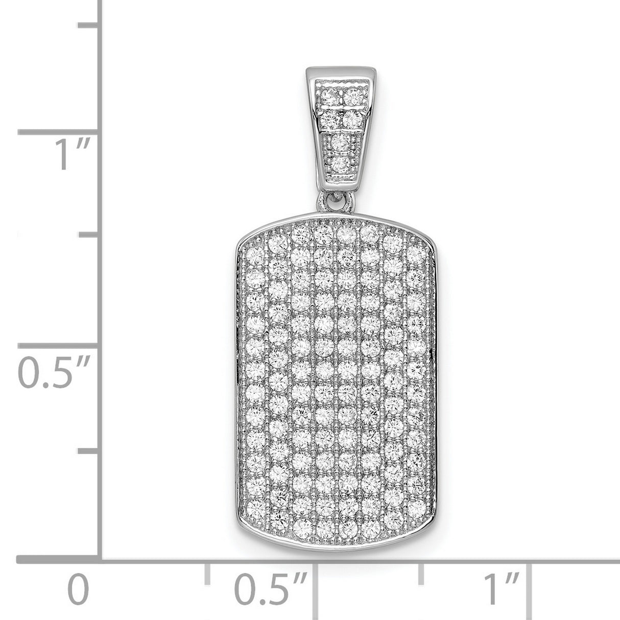 Sterling Silver Dog Tag Pendant with Cubic Zirconia, Iced Out Hip Hop Style for Men