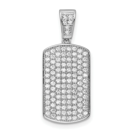 Sterling Silver Dog Tag Pendant with Cubic Zirconia, Iced Out Hip Hop Style for Men