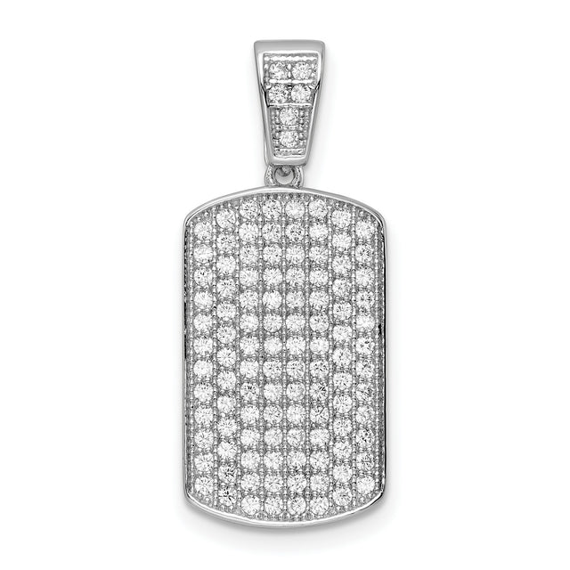 Sterling Silver Dog Tag Pendant with Cubic Zirconia, Iced Out Hip Hop Style for Men