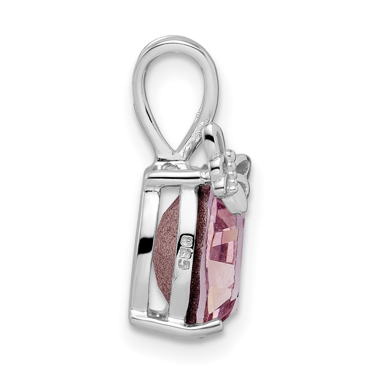 Light Pink Crystal with Butterfly Charm Pendant in Real 925 Sterling Silver