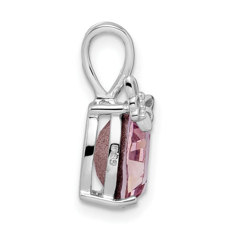 Light Pink Crystal with Butterfly Charm Pendant in Real 925 Sterling Silver