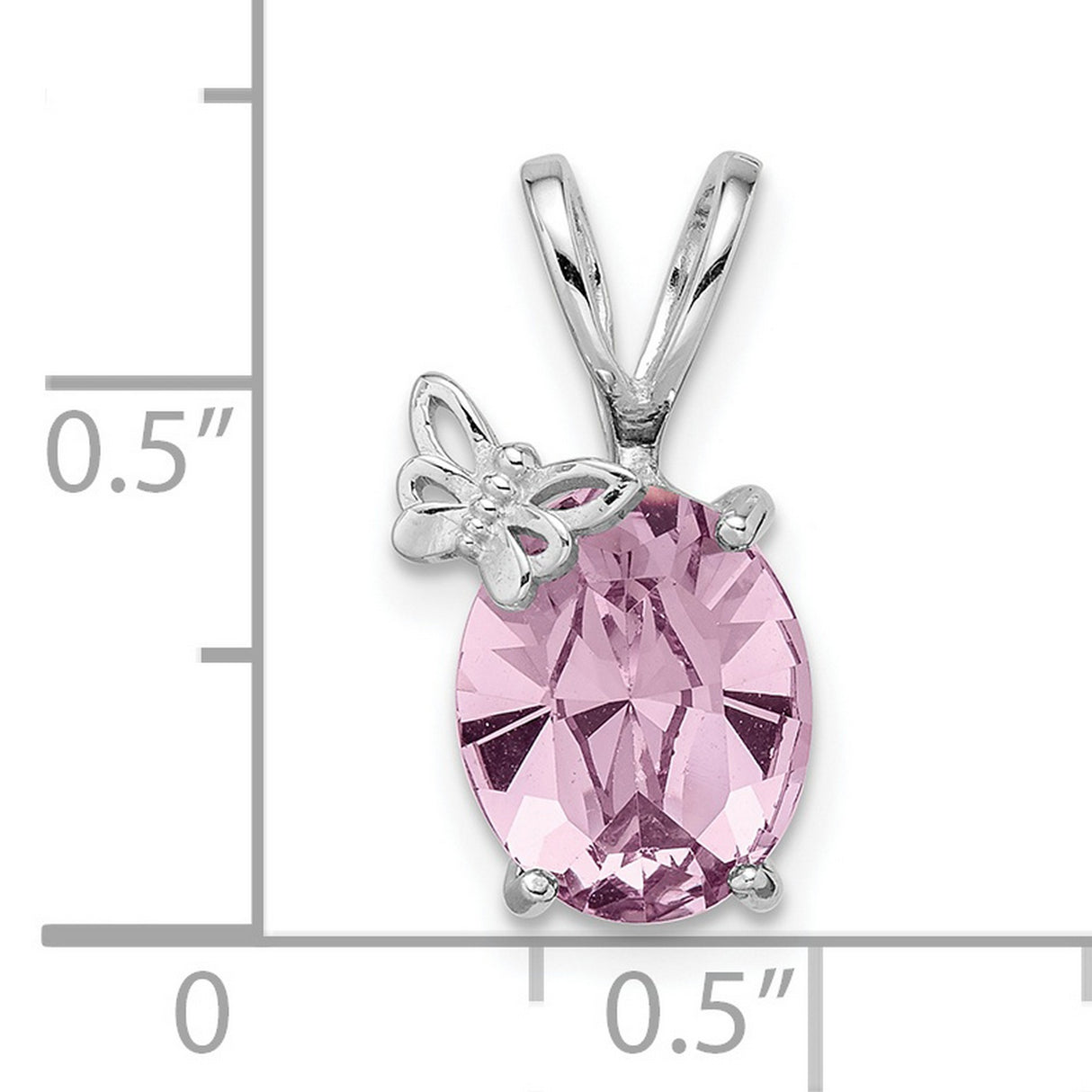 Light Pink Crystal with Butterfly Charm Pendant in Real 925 Sterling Silver