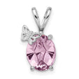 Light Pink Crystal with Butterfly Charm Pendant in Real 925 Sterling Silver