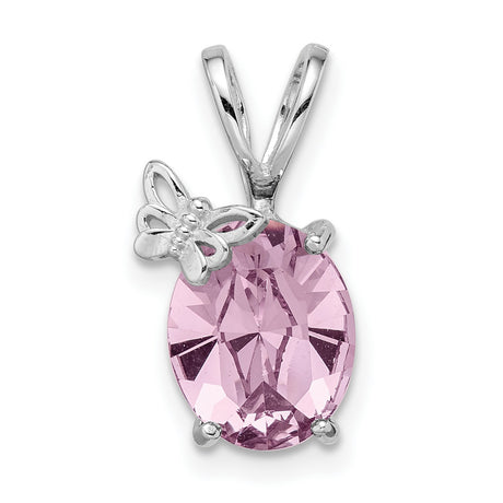 Light Pink Crystal with Butterfly Charm Pendant in Real 925 Sterling Silver