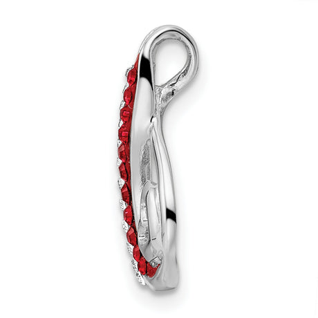 Sterling Silver Heart Pendant with Red and Clear Cubic Zirconia in Teardrop Swirl Design