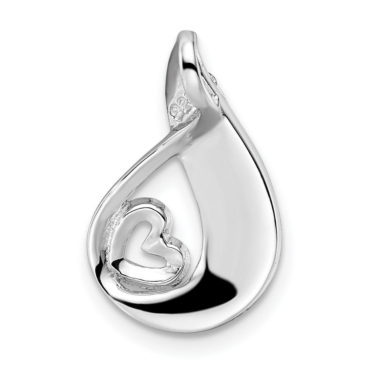 Sterling Silver Heart Pendant with Red and Clear Cubic Zirconia in Teardrop Swirl Design