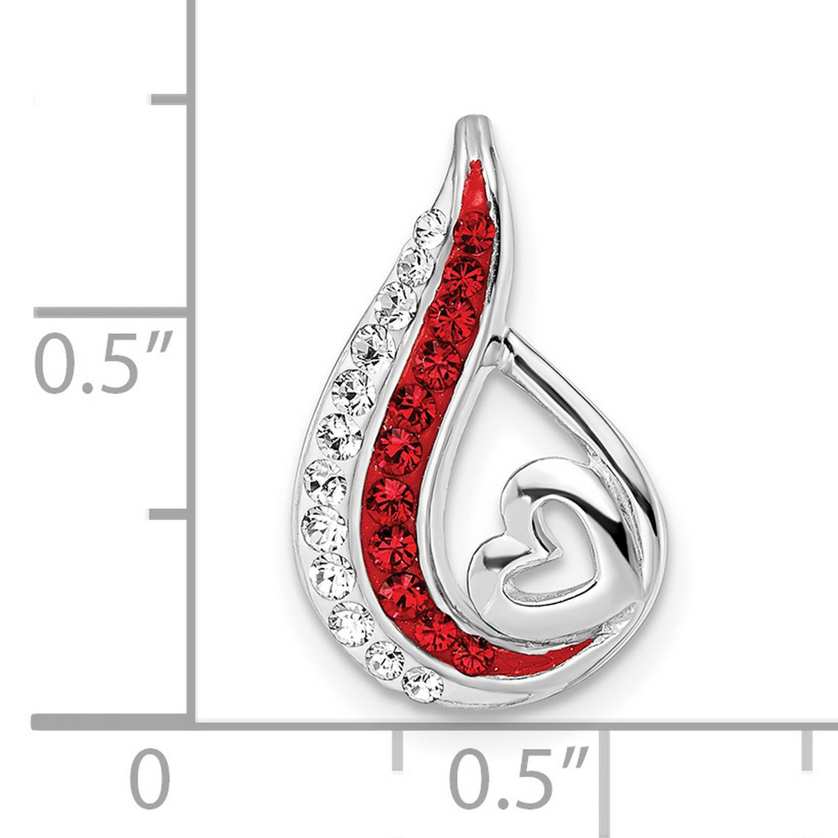 Sterling Silver Heart Pendant with Red and Clear Cubic Zirconia in Teardrop Swirl Design