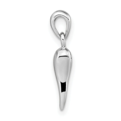 Polished CZ Italian Horn Charm Pendant in Real 925 Sterling Silver