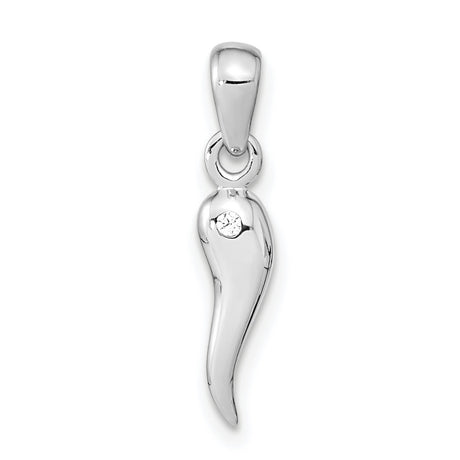 Polished CZ Italian Horn Charm Pendant in Real 925 Sterling Silver