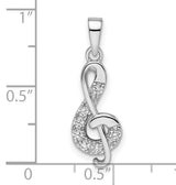 Sterling Silver Treble Clef Pendant with Cubic Zirconia Accents, Musical Note Jewelry