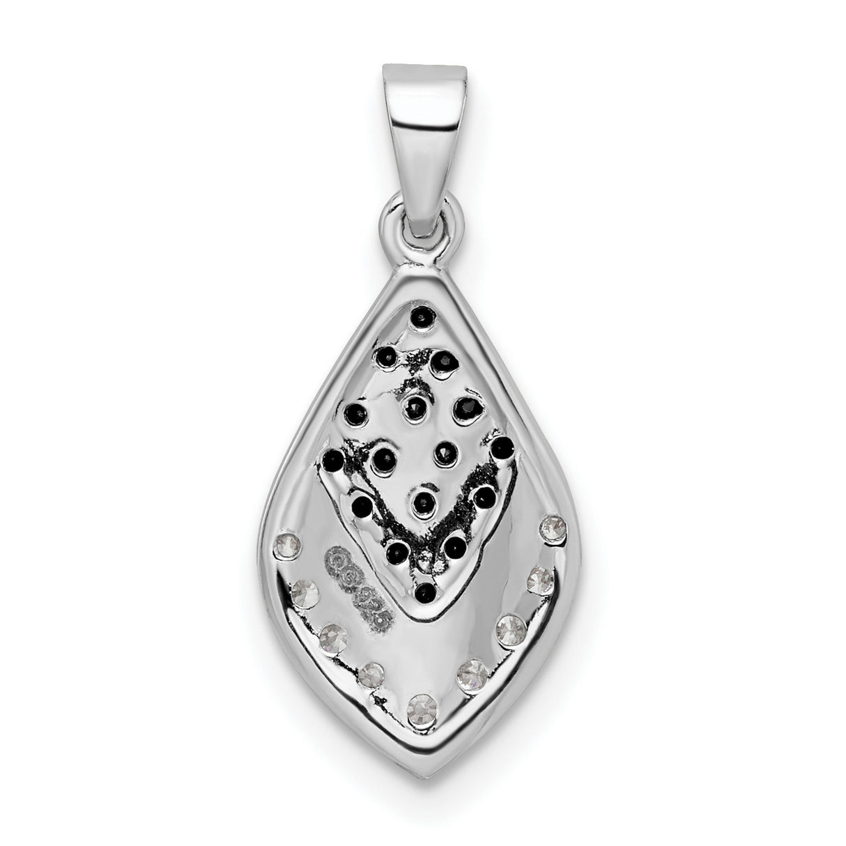 Polished Black and White CZ Charm Pendant in Real 925 Sterling Silver