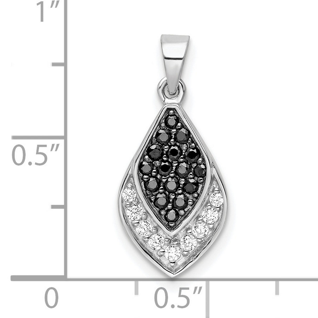 Polished Black and White CZ Charm Pendant in Real 925 Sterling Silver