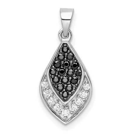 Polished Black and White CZ Charm Pendant in Real 925 Sterling Silver