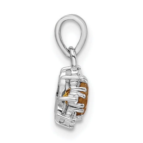 Sterling Silver Sunburst Pendant with Citrine Center and White Topaz Accents