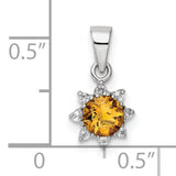 Sterling Silver Sunburst Pendant with Citrine Center and White Topaz Accents