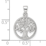 Sterling Silver Tree of Life Pendant with Openwork Design and Textured Border for Women