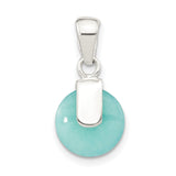 Sterling Silver Pendant with Synthetic Turquoise Disc, Minimalist Modern Style for Women