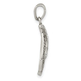 Sterling Silver Pendant with Cubic Zirconia, Abstract Flame Design, Greek Key Motif
