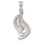 Sterling Silver Pendant with Cubic Zirconia, Abstract Flame Design, Greek Key Motif