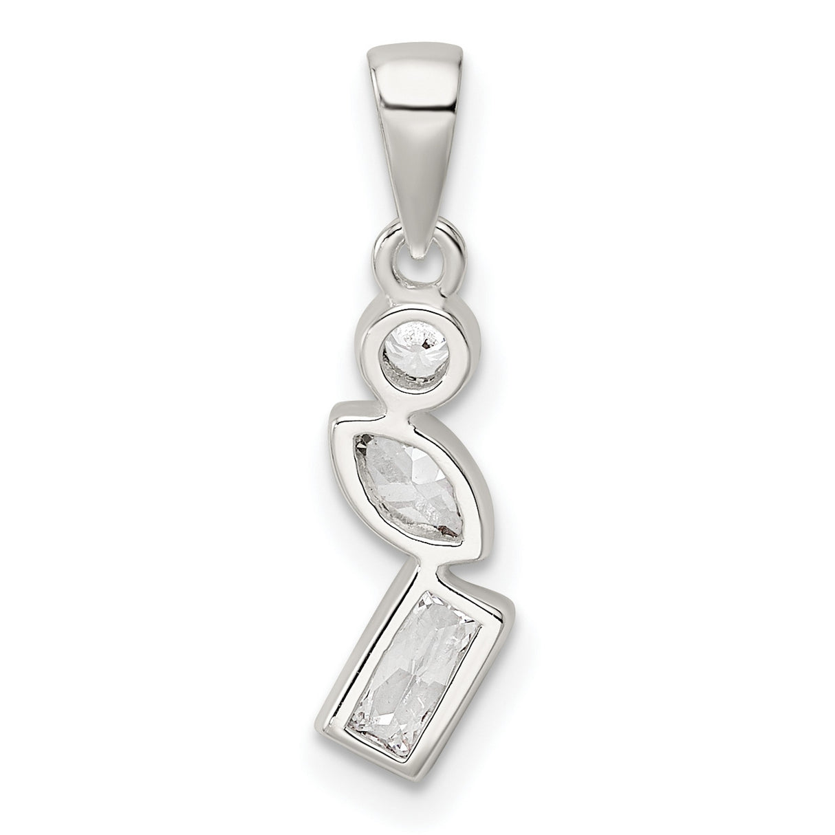 Sterling Silver Pendant with Cubic Zirconia in Round, Marquise, and Emerald Cuts, Geometric Design