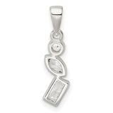 Sterling Silver Pendant with Cubic Zirconia in Round, Marquise, and Emerald Cuts, Geometric Design