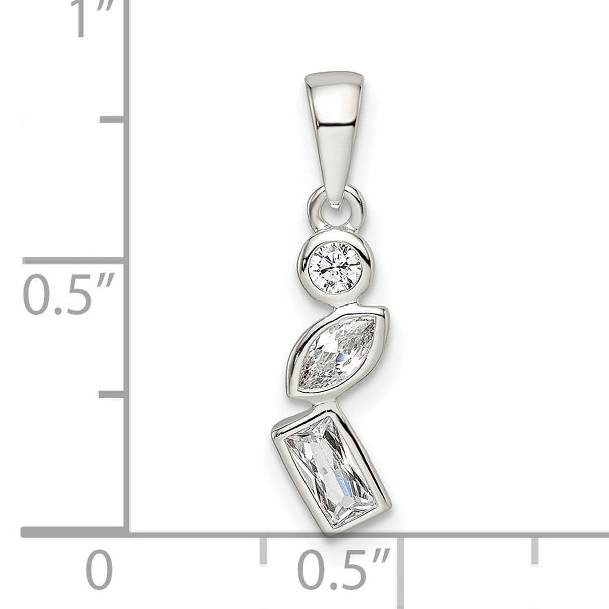 Sterling Silver Pendant with Cubic Zirconia in Round, Marquise, and Emerald Cuts, Geometric Design