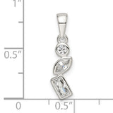 Sterling Silver Pendant with Cubic Zirconia in Round, Marquise, and Emerald Cuts, Geometric Design
