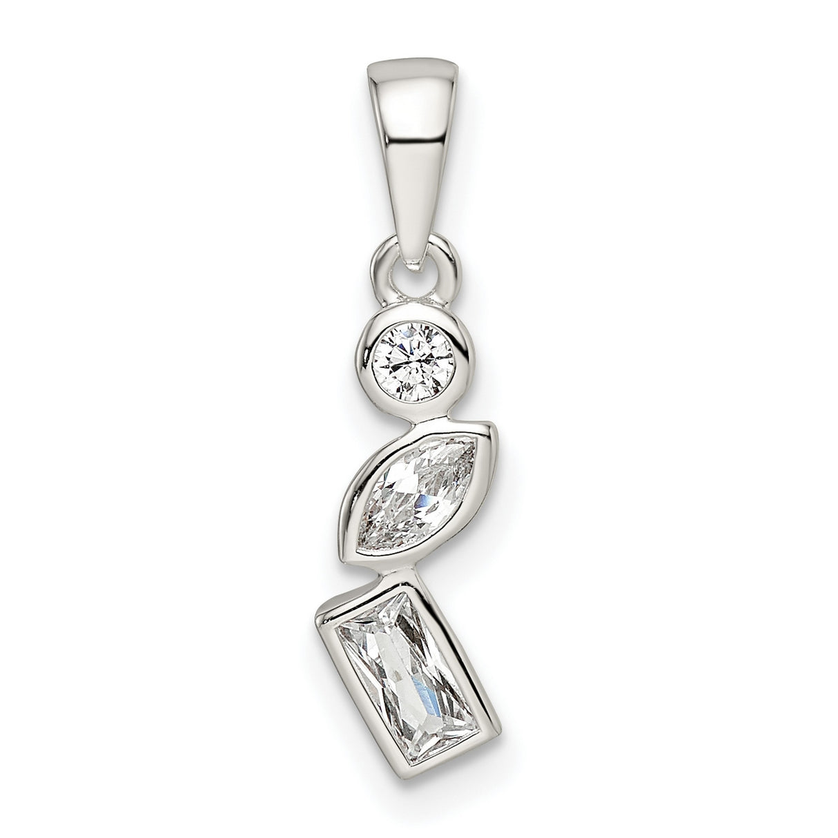 Sterling Silver Pendant with Cubic Zirconia in Round, Marquise, and Emerald Cuts, Geometric Design