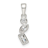Sterling Silver Pendant with Cubic Zirconia in Round, Marquise, and Emerald Cuts, Geometric Design