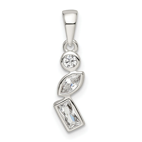 Sterling Silver Pendant with Cubic Zirconia in Round, Marquise, and Emerald Cuts, Geometric Design