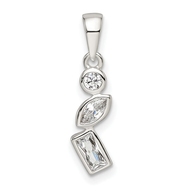 Sterling Silver Pendant with Cubic Zirconia in Round, Marquise, and Emerald Cuts, Geometric Design