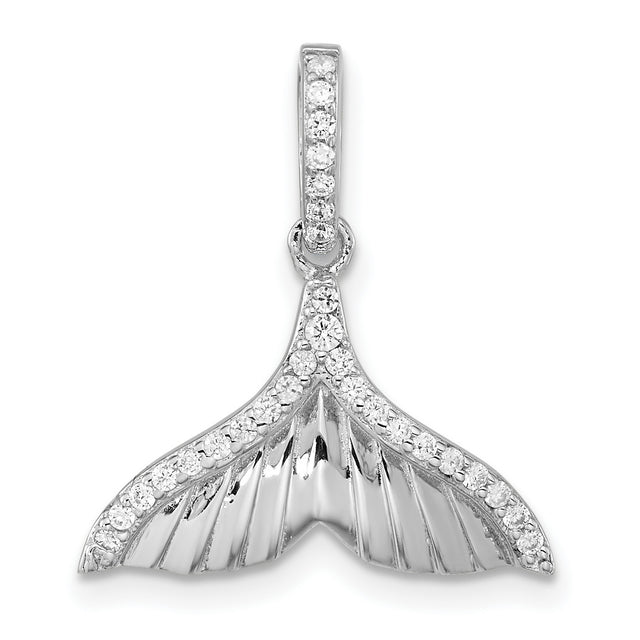 Sterling Silver Whale Tail Pendant with Cubic Zirconia, Ocean-Inspired Nautical Jewelry for Women