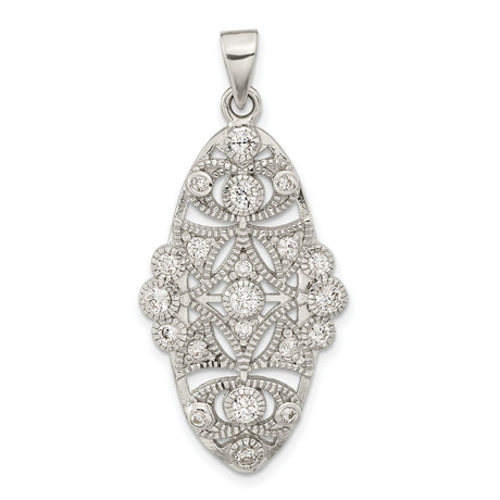 Sterling Silver Pendant with Cubic Zirconia, Vintage Filigree Floral Design for Women