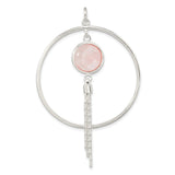 Sterling Silver Dangle Earrings with Soft Pink Gemstone and Cascading Tassels, Boho Hoop Style