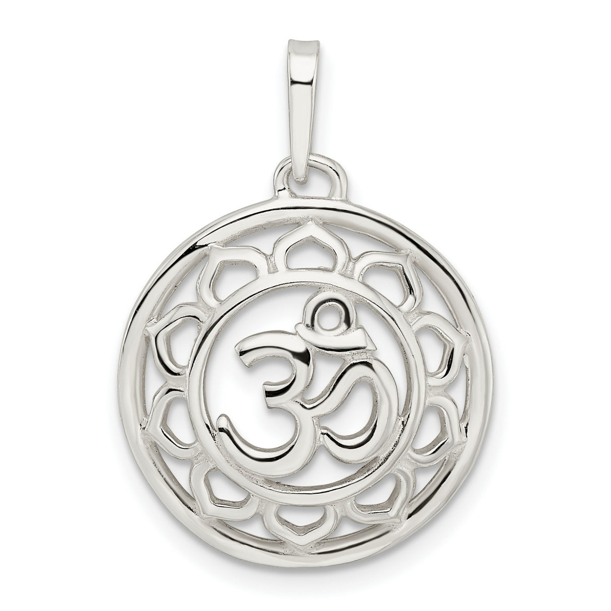 Sterling Silver Om Pendant with Lotus Flower Design, Yoga Meditation Jewelry for Women and Men