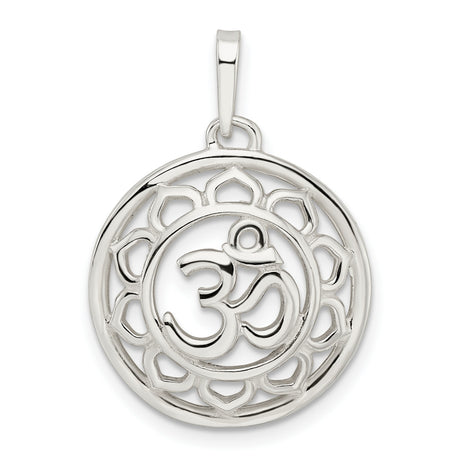 Sterling Silver Om Pendant with Lotus Flower Design, Yoga Meditation Jewelry for Women and Men