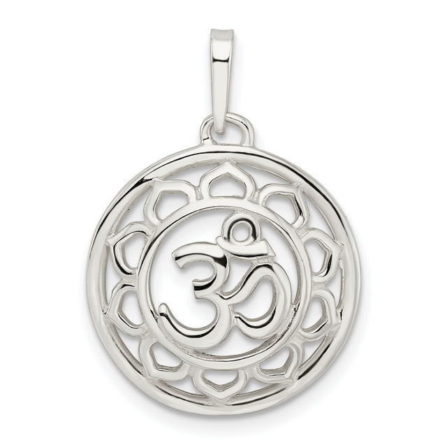 Sterling Silver Om Pendant with Lotus Flower Design, Yoga Meditation Jewelry for Women and Men