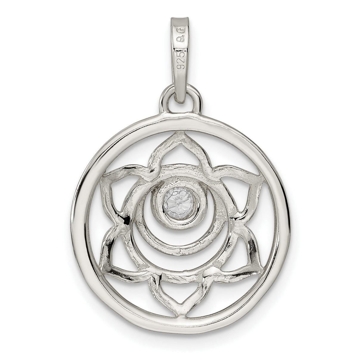 CZ Lotus Chakra Filigree Charm Pendant in Real 925 Sterling Silver