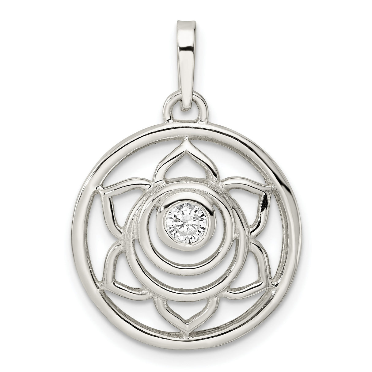 CZ Lotus Chakra Filigree Charm Pendant in Real 925 Sterling Silver