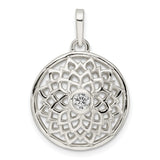 Sterling Silver Mandala Lotus Pendant with Cubic Zirconia, Spiritual Boho Chakra Jewelry