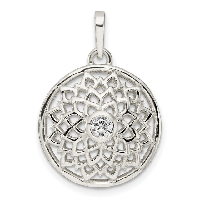 Sterling Silver Mandala Lotus Pendant with Cubic Zirconia, Spiritual Boho Chakra Jewelry