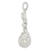 Sterling Silver Egg Pendant with Cubic Zirconia, Filigree Teardrop and Openwork Bow Design