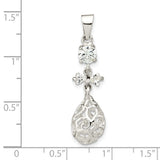 Sterling Silver Egg Pendant with Cubic Zirconia, Filigree Teardrop and Openwork Bow Design