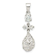 Sterling Silver Egg Pendant with Cubic Zirconia, Filigree Teardrop and Openwork Bow Design